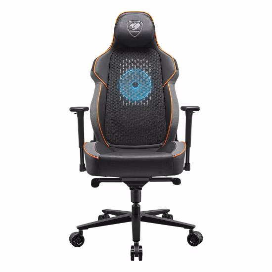 COUGAR NxSys Aero Gaming Chair with Integrated RGB Fan & Premium PVC Leather, Adjustable 3D Armrests, Elastomeric Mesh, Durable Steel Frame, 3" Wheels, 160kg Max Weight, Black-Orange | 3MARP0RB.0001 – Buy Online