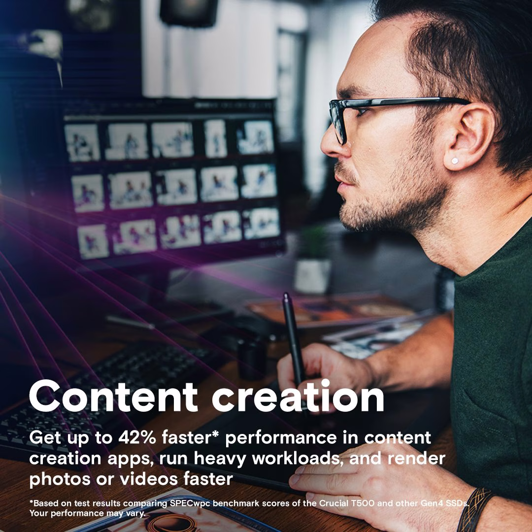 Crucial T500 2TB PCIe Gen4 NVMe M.2 SSD, Up to 7400 - 7000MB/s Sequential Reads/Writes, 1200TB TBW, Load games 16% faster, With Microsoft DirectStorage | CT2000T500SSD8 thumbnail 6