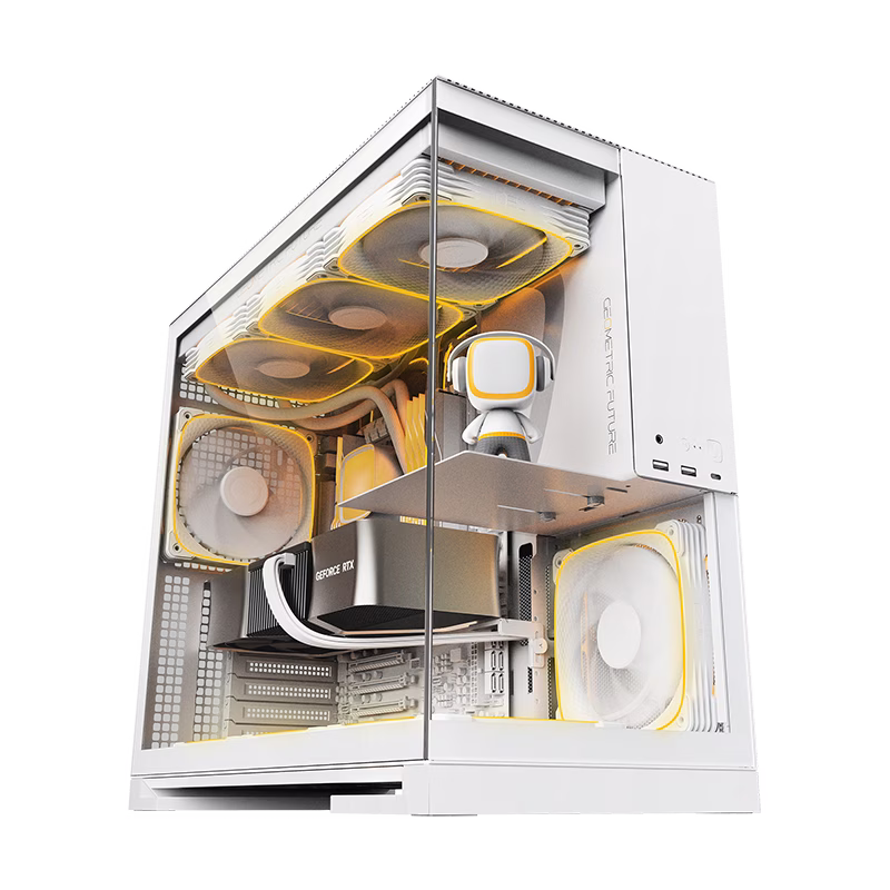 Geometric Future Model 5 White Mid-Tower Case, 5x Preinstalled Fans, Supports 420mm Radiator, E-ATX Motherboard, USB-C 20Gbps | GEO-M5F-W – Buy Online