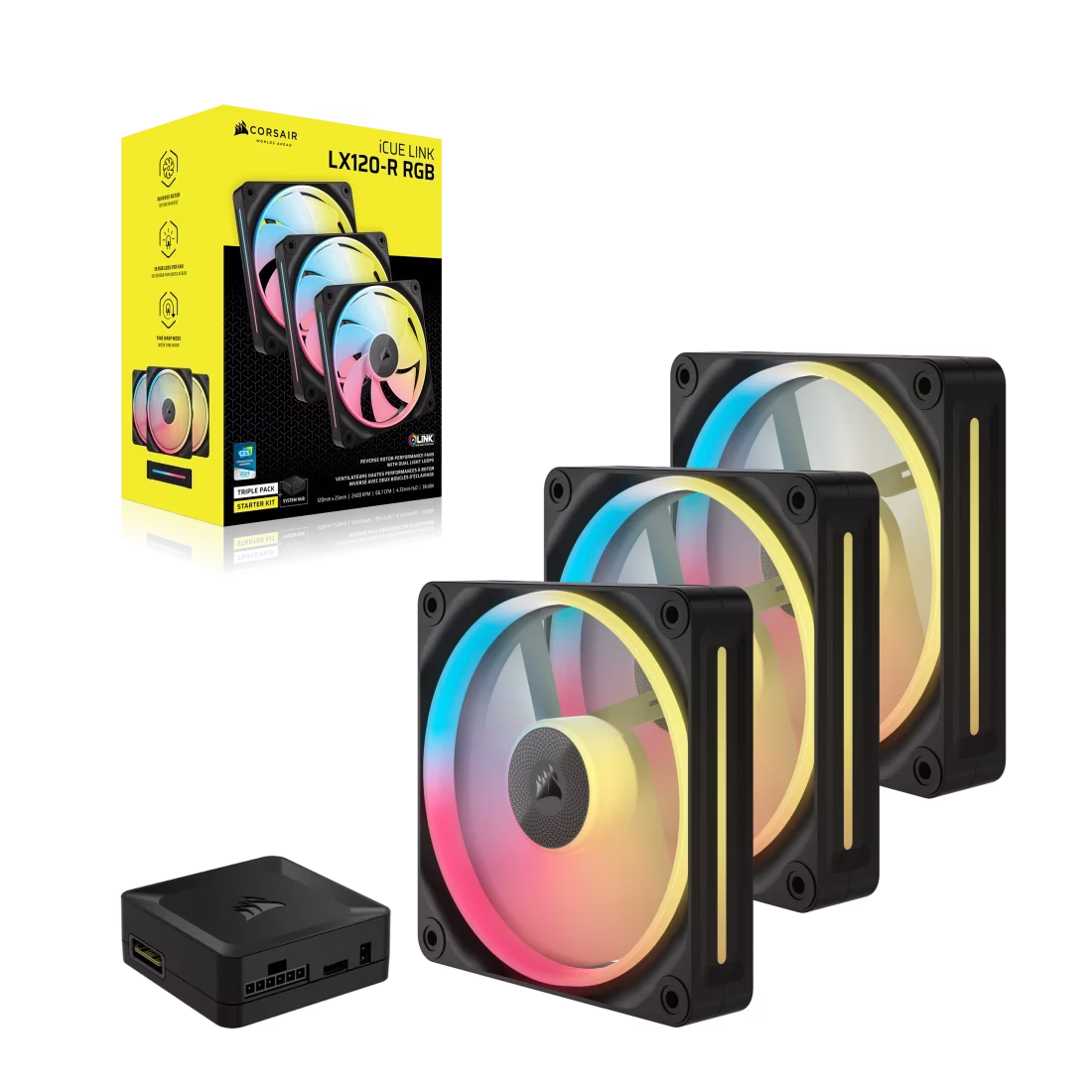 Corsair iCUE LINK LX120-R RGB 120mm PWM Reverse Black RGB Case Fans Starter Kit, Magnetic Dome Bearing | CO-9051050-WW thumbnail 2