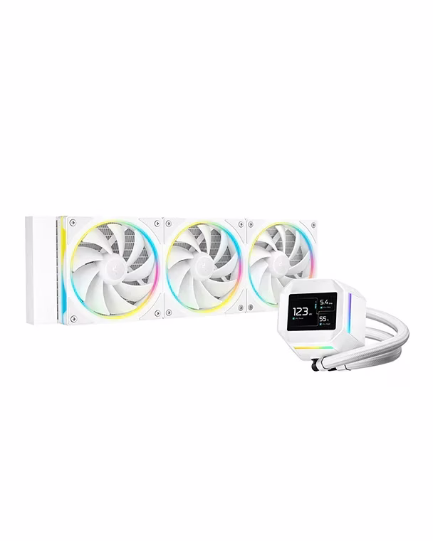 Deepcool LM360 AIO LCD ARGB Liquid Cooler,  2.4" IPS LCD Display, 6th-generation Pump, 2500～3600 RPM±10%, 66.23 CFM Fan Airflow, 3.27 mmAq Fan Air Pressure, Hydro Bearing, White | R-LM360-WHDMMC-1 – Buy Online