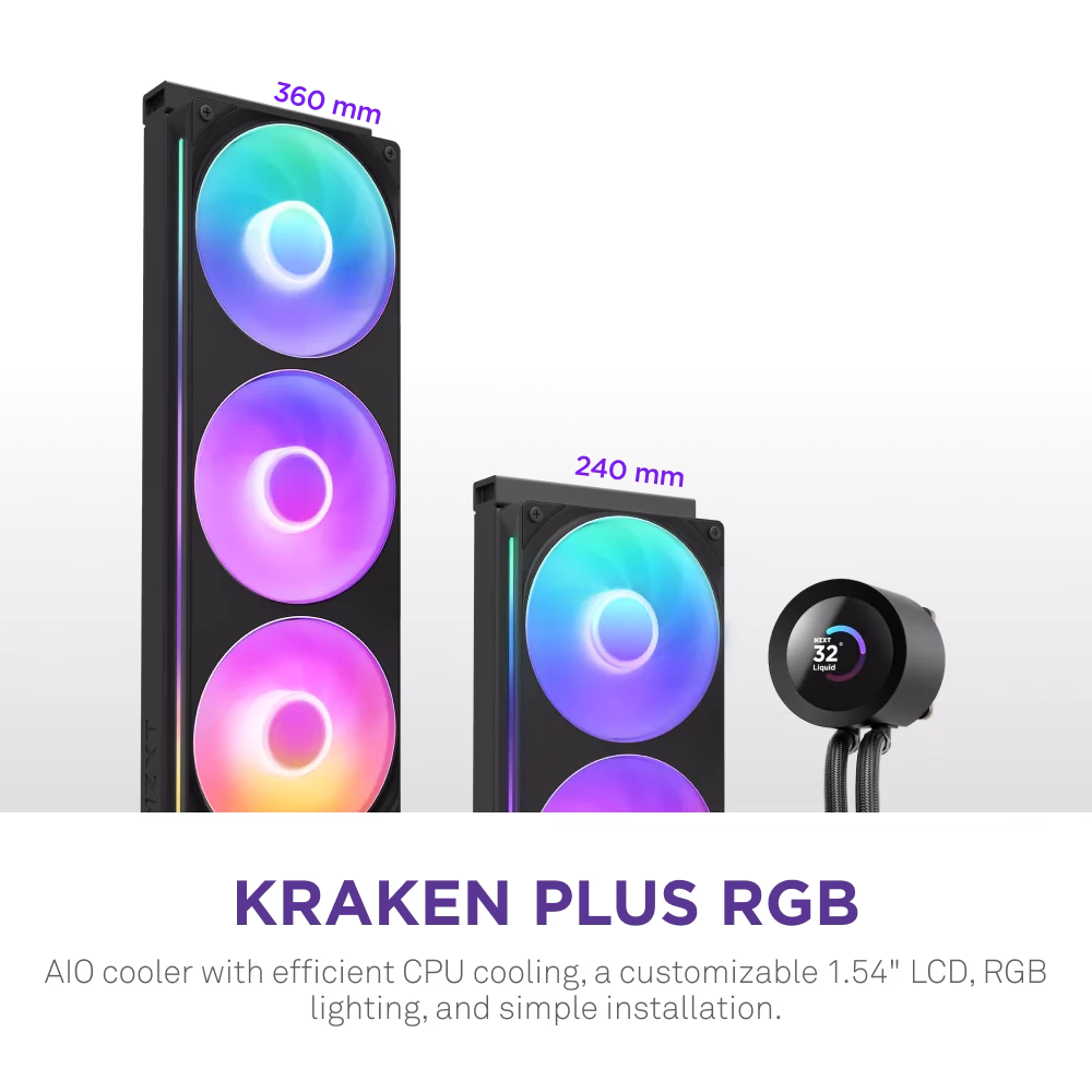 NZXT Kraken Plus 240 RGB, 240mm RGB AIO Liquid Cooler with 1.54" LCD | RL-KR240-B2 thumbnail 2