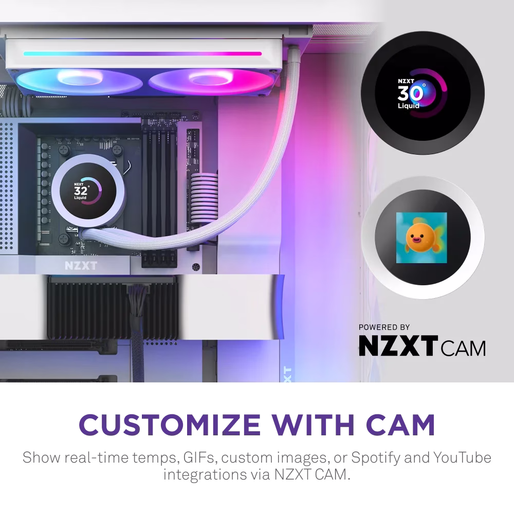 NZXT Kraken Plus 240 RGB 240mm RGB AIO Liquid Cooler with 1.54" LCD White | RL-KR240-W2 thumbnail 7