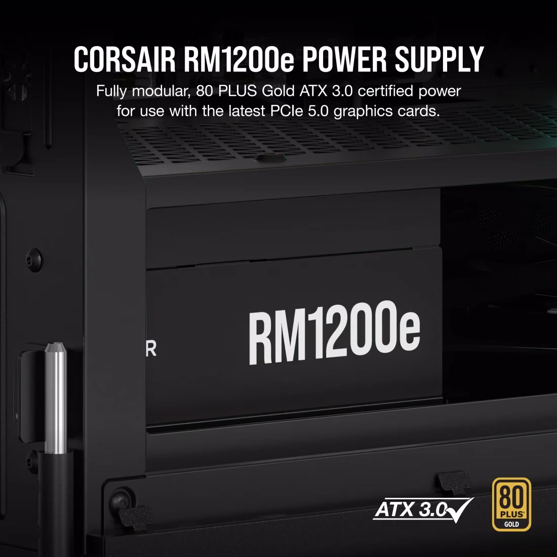 Corsair RMe Series RM1200e Fully Modular Low-Noise ATX Power Supply,  ATX 3.1 & PCIe 5.1, 80 PLUS Gold, Black  | CP-9020258 thumbnail 3