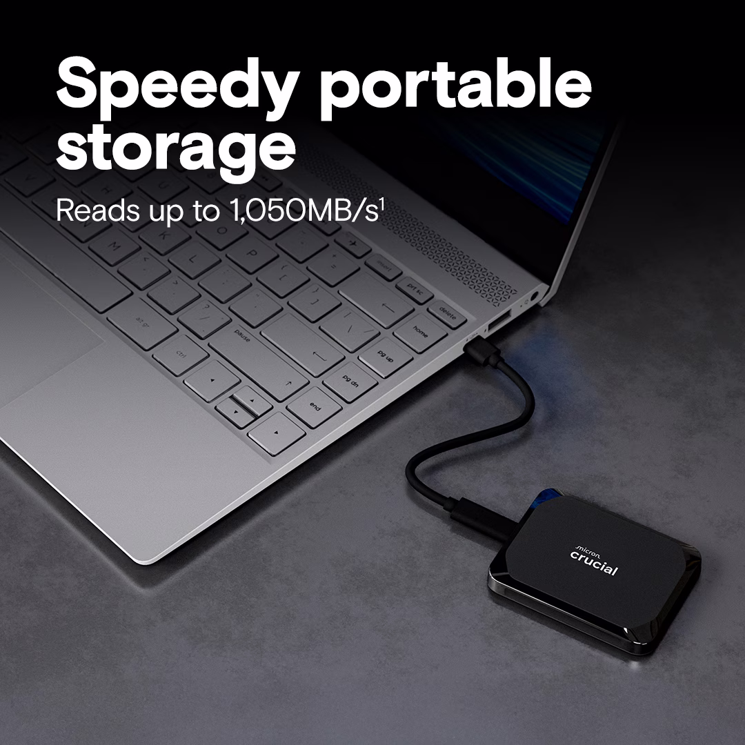 Crucial X9 1TB Portable SSD, USB 3.2 Gen-2 (10Gb/s) Interface, 1050 MB Sequential Read, PC, Mac, Tablet, Gaming Console, Android  | CT1000X9SSD9 thumbnail 4