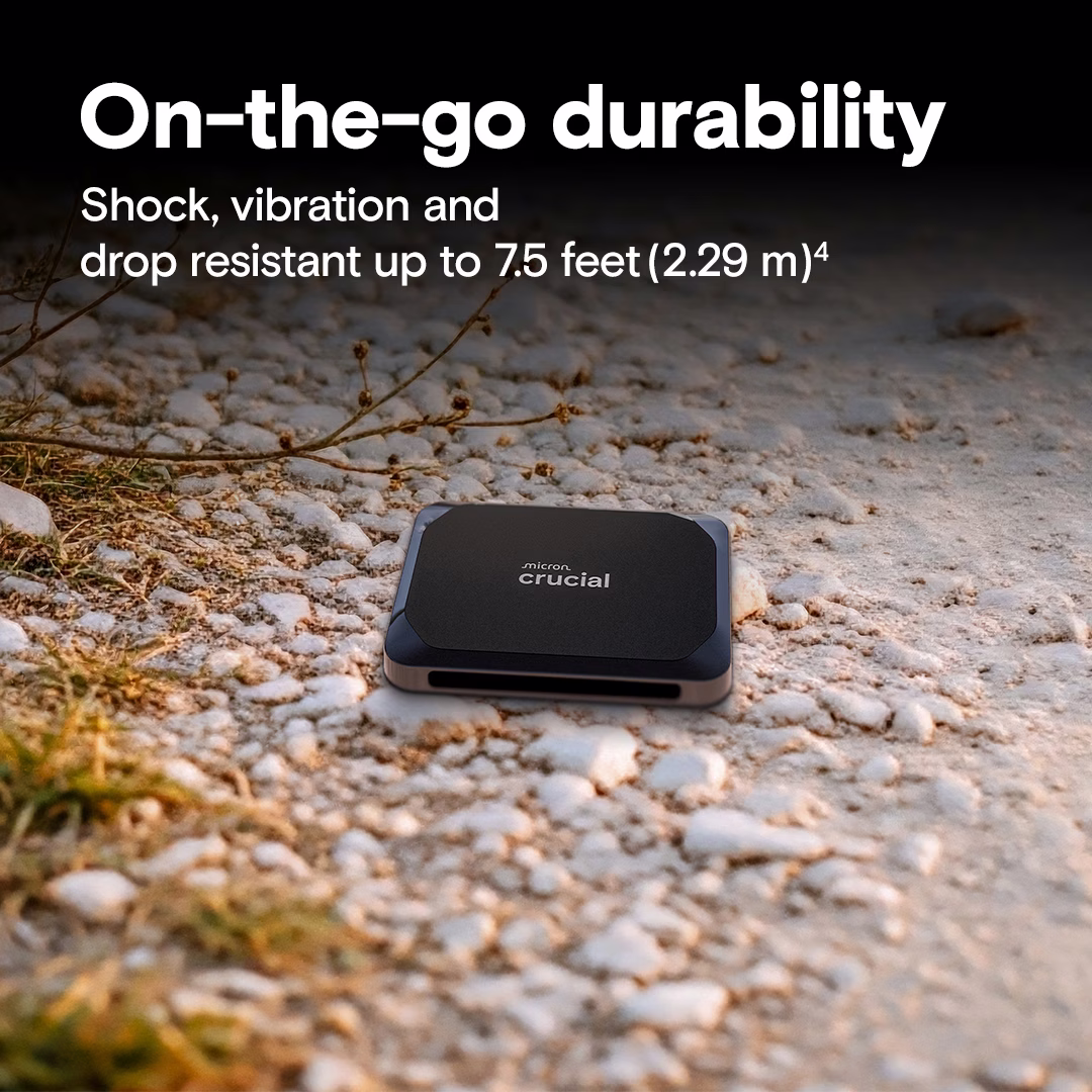 Crucial X9 1TB Portable SSD, USB 3.2 Gen-2 (10Gb/s) Interface, 1050 MB Sequential Read, PC, Mac, Tablet, Gaming Console, Android  | CT1000X9SSD9 thumbnail 2