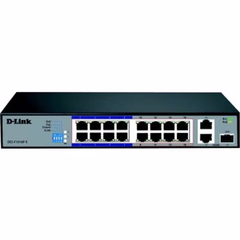 D-Link 16 Port 10/100 Base-T Unmanaged PoE+ Surveillance Switch, Long Range 250m, 2 Gigabit Ports With 1 Combo (RJ45/SFP), 150 Watts | DES-F1016P-E/B – Buy Online
