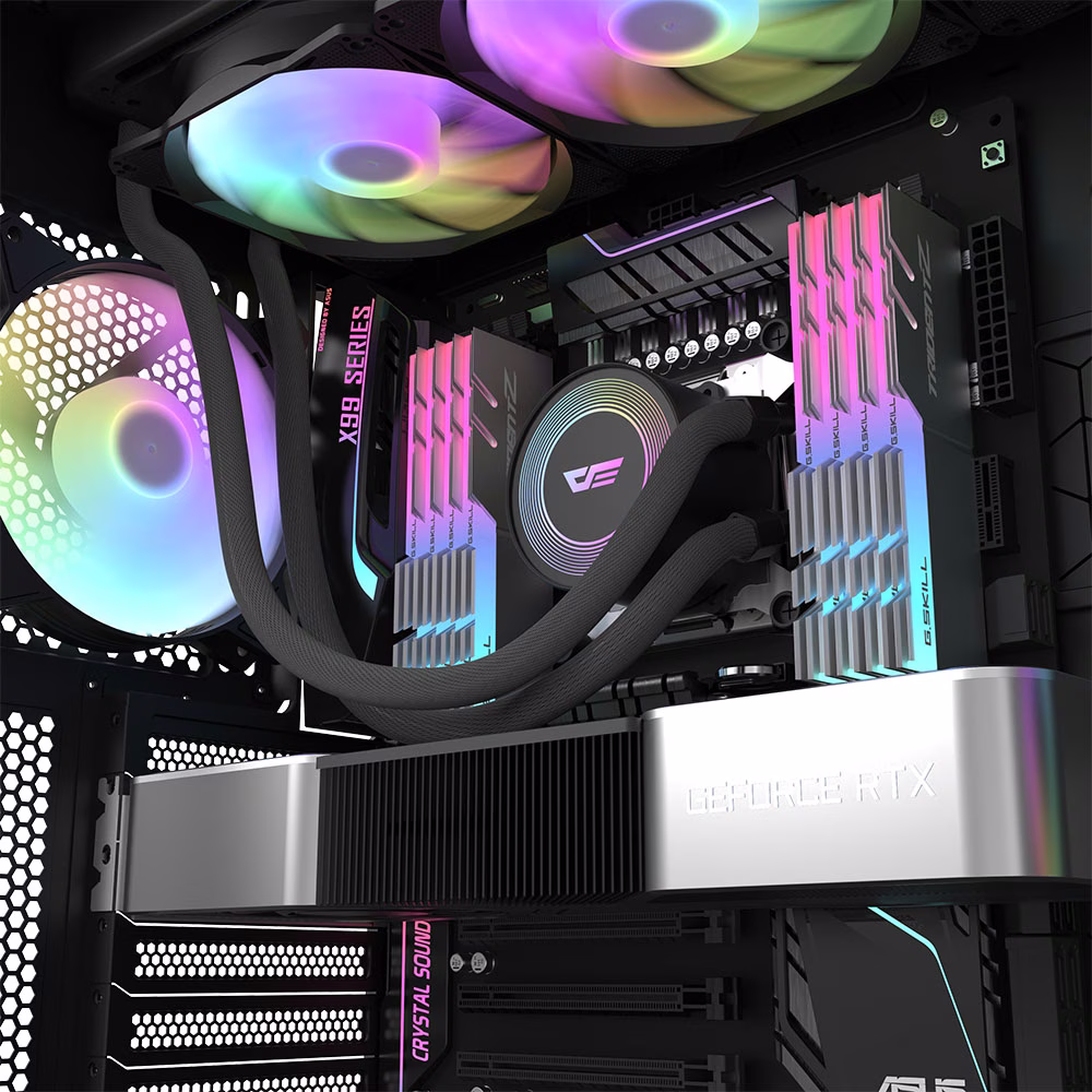 Darkflash AURA DA360 Liquid CPU Cooler, 120mm PWD Fans, 900~1800RPM Fan Speed, 2500 RPM Pump Speed, HQ Water Pump, Wide Copper Bottom, Hydraulic Bearing, Black thumbnail 3