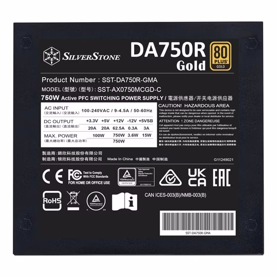 SILVERSTONE DA750R BLACK 80PLUS GOLD 750W ATX 3.0,PCIE 5.0 FULLY MODULAR POWERSUPPLY  | SST-DA750R-GMA thumbnail 6