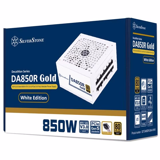 SilverStone DA850R Fully Modular Power Supply, 80 PLUS Gold, 850W ATX 3.0 & PCIe 5.0, Active PFC, Silent 120mm Fan, Advanced Protections, 12V-2x6 PCIe Connector, White | SST-DA850R-GMA-WWW – Buy Online
