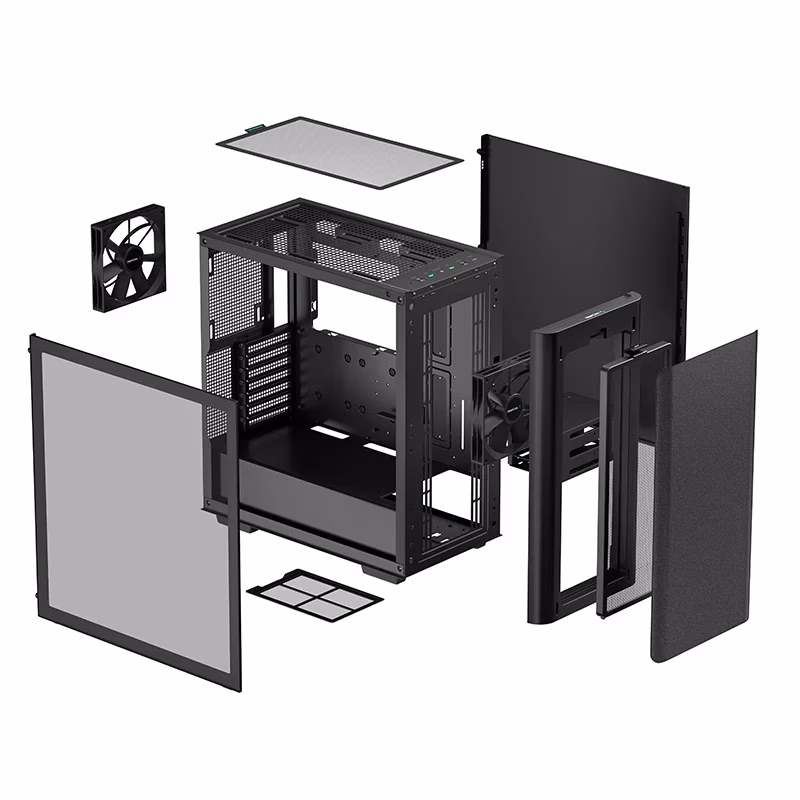 DeepCool CK500 Mid-Tower Case, 2x Pre Installed Fans, 4x Drive Bays, 7x Expansion Slots, ABS+SPCC+Tempered Glass, Balanced airflow and noise performance, Black | R-CK500-BKNNE2-G-1 thumbnail 5