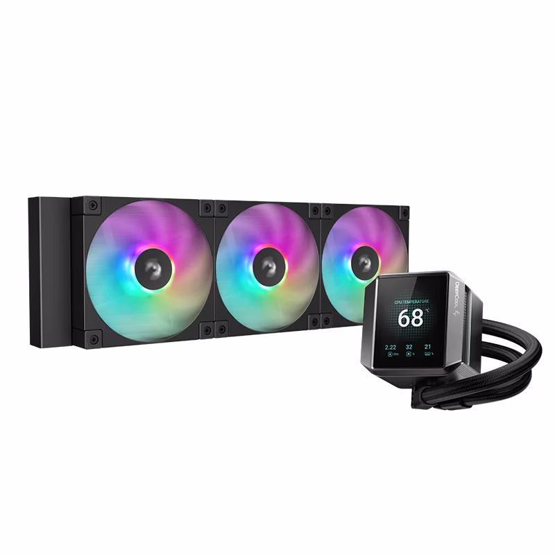 DeepCool Mystique 360 ARGB Liquid CPU Cooler, 2.83" TFT LCD Display, 360mm Radiator, 120mm Fan Size, 2400 RPM, 72.04 CFM Airflow, Hydro Bearing Type, Black |  R-LX750-BKADSNC-G-1 thumbnail 2
