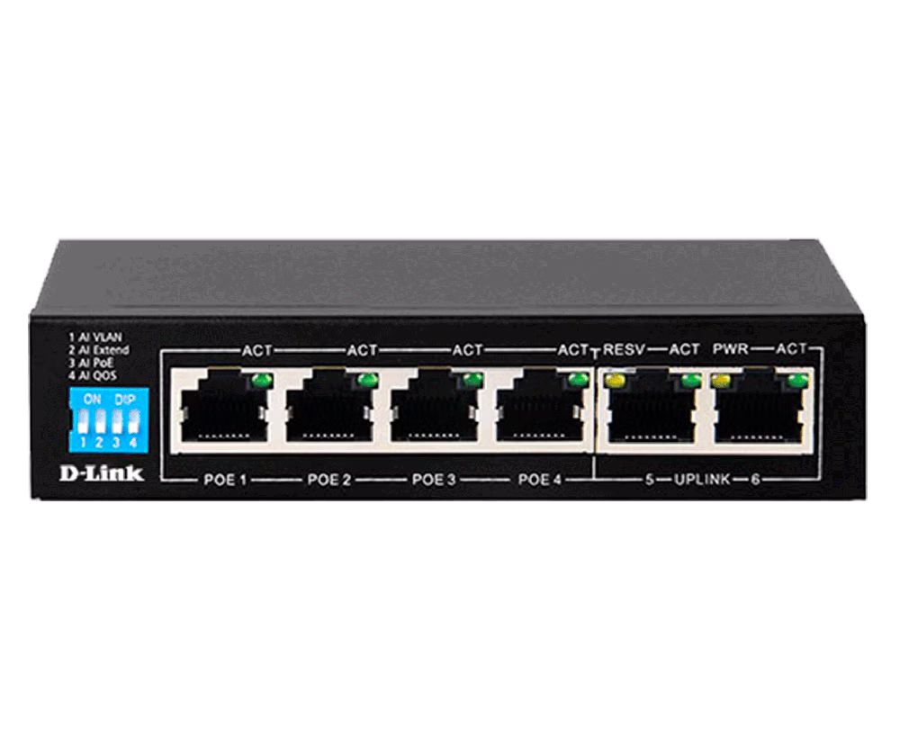 D-Link DES-F1006P-E 6-Port Fast Ethernet PoE+ Switch, 250m Long Range, 4 PoE Ports, 60W Budget, Surveillance Optimized thumbnail 3
