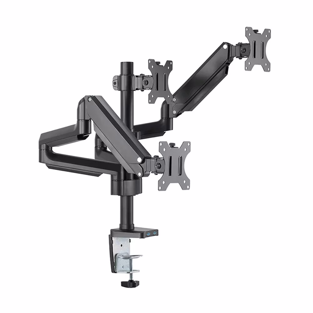 Skill Tech Triple Monitor Pole-Mounted Thin Gas Spring Monitor Arm With Usb Ports, SH26 C036UP thumbnail 3