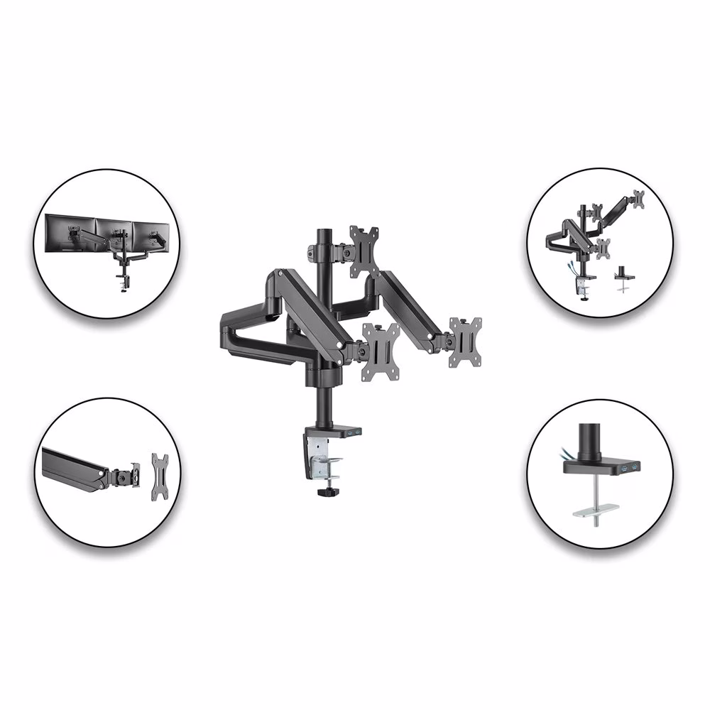 Skill Tech Triple Monitor Pole-Mounted Thin Gas Spring Monitor Arm With Usb Ports, SH26 C036UP thumbnail 4