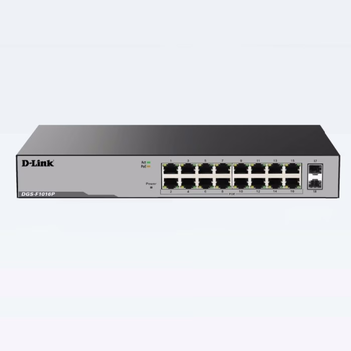 D-Link DGS-F1016P 16 Port Gigabit Unmanaged POE Switch, with 2 SFP ports 250 watts image