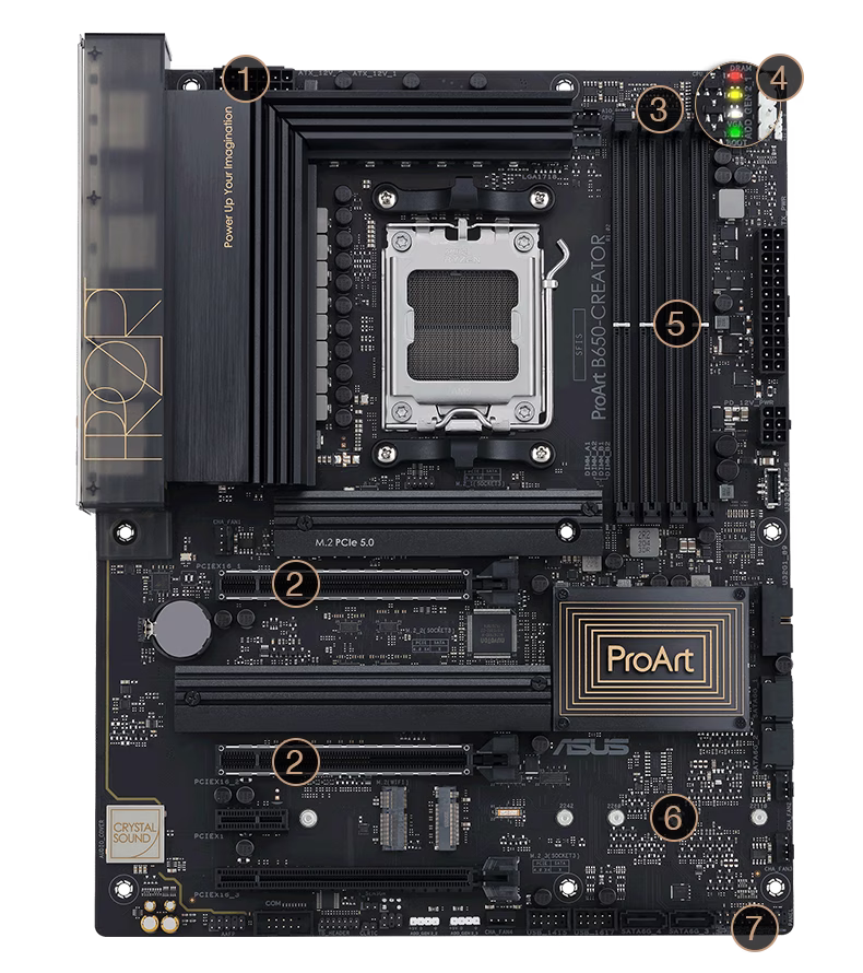 Asus ProArt B650-Creator ATX AMD Motherboard, AMD B650 Chipset, 4x DDR5 DIMM Slot, 192GB Max Memory, 3x M.2 Slots, Realtek 2.5Gb Ethernet, 2x PCIe 4.0 x16, Black | 90MB1C40-M0EAY0 thumbnail 2