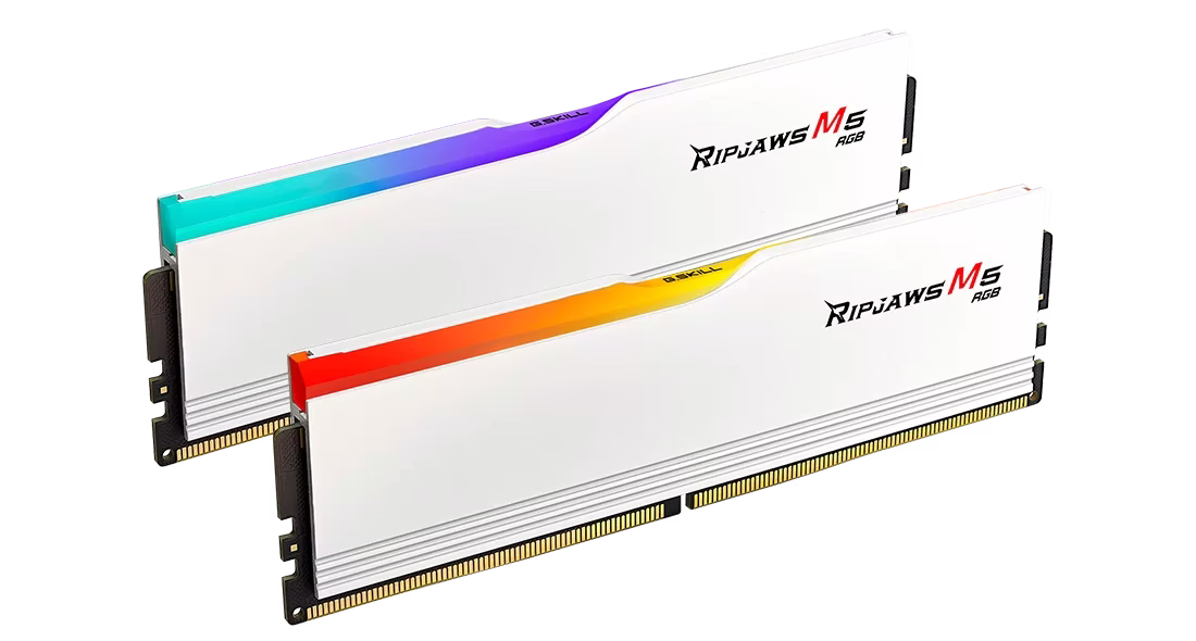 G Skill Ripjaws M5 RGB DDR5 32GB (2x16GB) Intel XMP Memory Kit (RAM), 6400Mhz, CL36-48-48-102 1.35V, White | F5-6400J3648F16GX2-RM5RW image