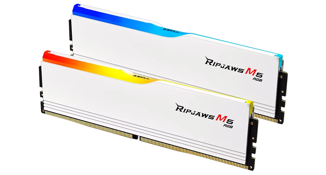 G Skill Ripjaws M5 RGB DDR5 32GB (2x16GB) Intel XMP Memory Kit (RAM), 6400Mhz, CL36-48-48-102 1.35V, White | F5-6400J3648F16GX2-RM5RW thumbnail 2