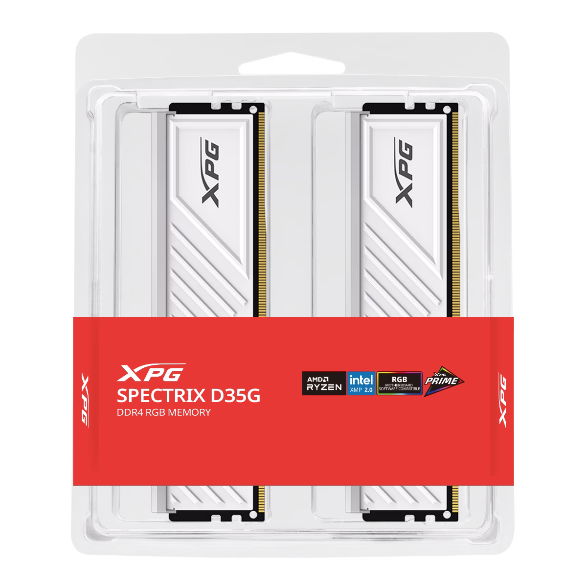 ADATA XPG SPECTRIX D35G DDR4 RGB MEMORY, (2x16 GB) RAM U-DIMM Kit, 3600 MT/s, 1.35V OV, 18 CAS Latencies, Intel XMP 2.0, AMD, White | AX4U360016G18I-DTWHD35G thumbnail 3