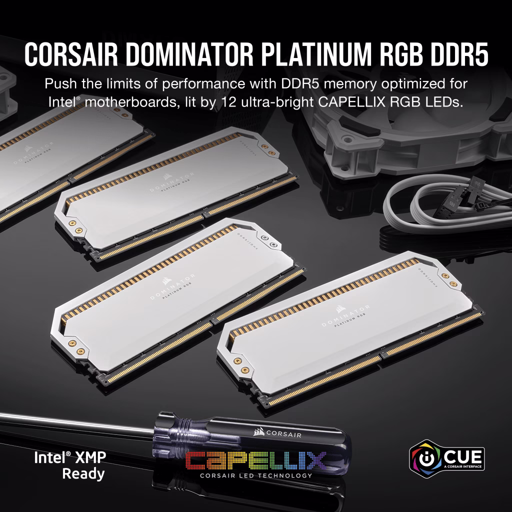 CORSAIR DOMINATOR PLATINUM RGB DDR5 32GB (2x16GB) DDR5 6200 (PC5-49600)C36 1.3V-WHITE,CMT32GX5M2X6200C36W, image