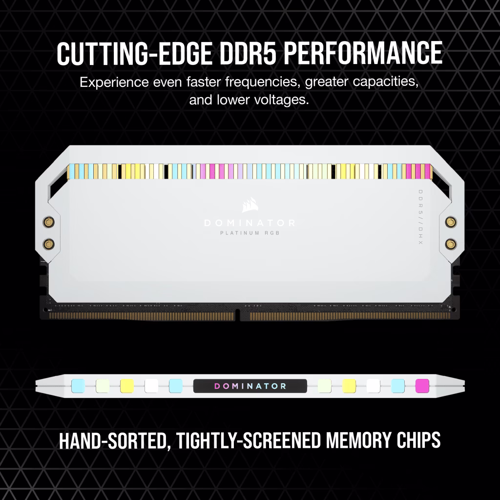 CORSAIR DOMINATOR PLATINUM RGB DDR5 32GB (2x16GB) DDR5 6200 (PC5-49600)C36 1.3V-WHITE,CMT32GX5M2X6200C36W, thumbnail 4