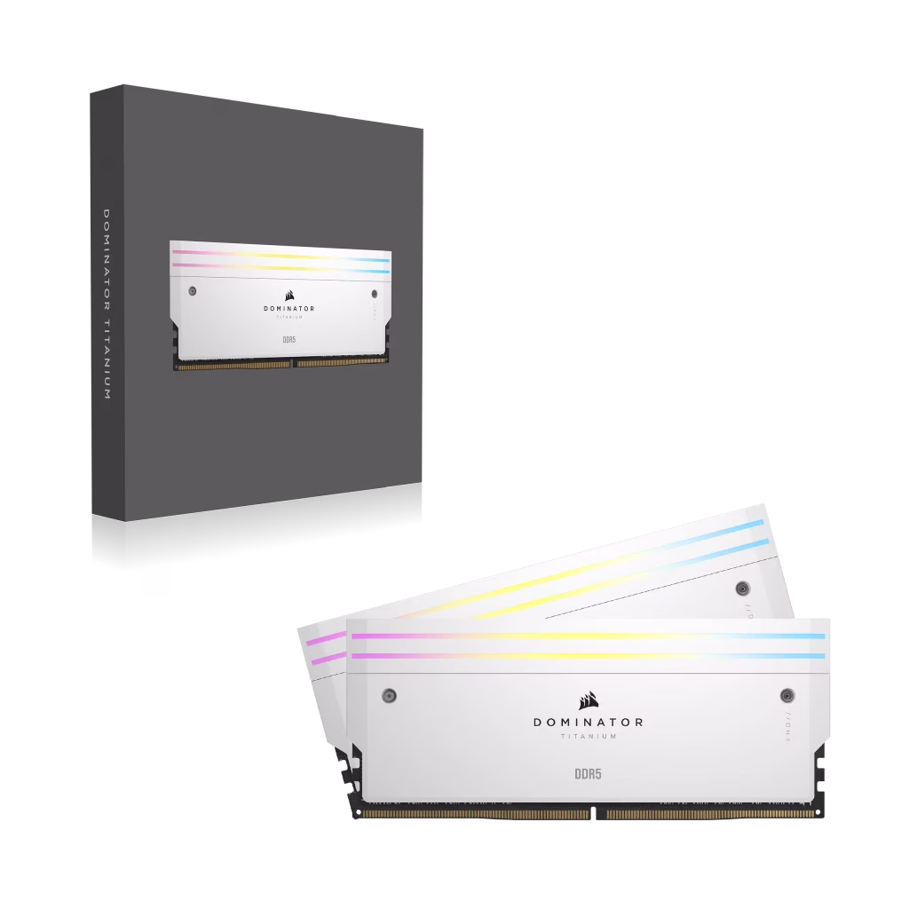 Corsair DOMINATOR TITANIUM RGB 32GB (2x16GB) DDR5 DRAM 7200MT/s CL34 Intel XMP Memory Kit, White | CMP32GX5M2X7200C34W thumbnail 3