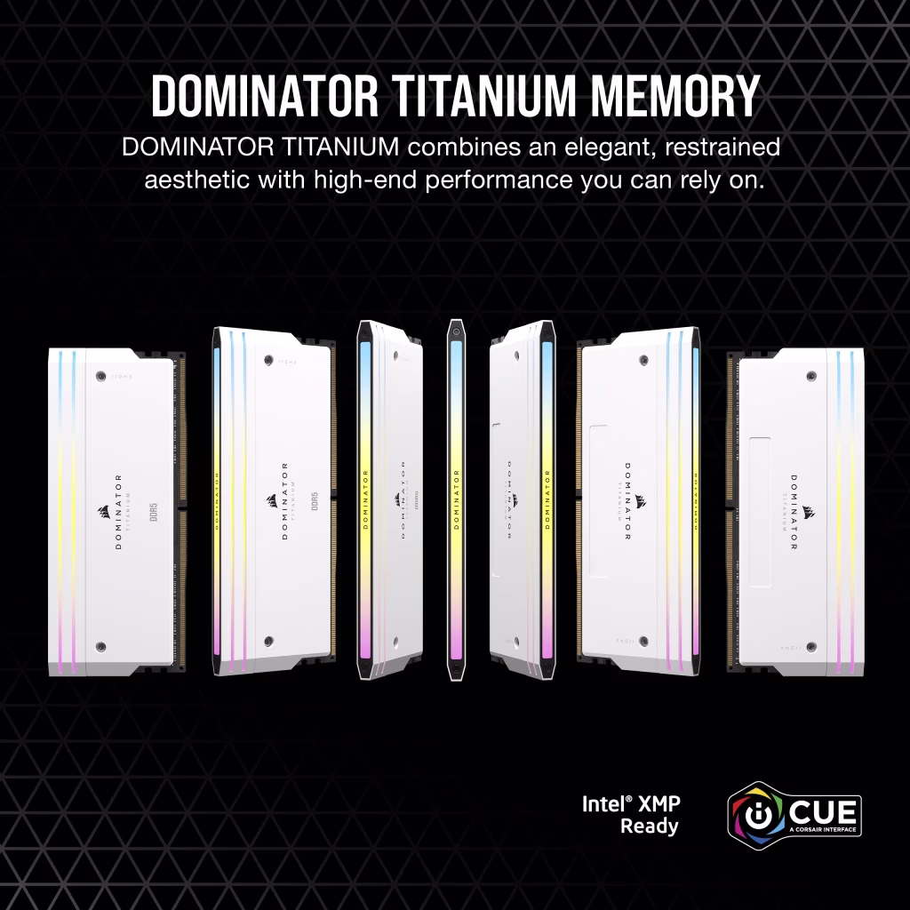 Corsair DOMINATOR TITANIUM RGB 32GB (2x16GB) DDR5 DRAM 7200MT/s CL34 Intel XMP Memory Kit, White | CMP32GX5M2X7200C34W thumbnail 2
