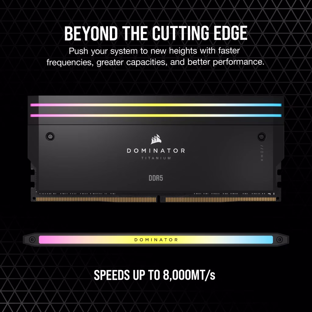 Corsair DOMINATOR TITANIUM RGB 96GB (2x48GB) DDR5 DRAM 6400MT/s CL32 Intel XMP Memory Kit,  288 PIn, Overclock PMIC, Optimized for Intel systems, Black | CMP96GX5M2B6400C32 thumbnail 8