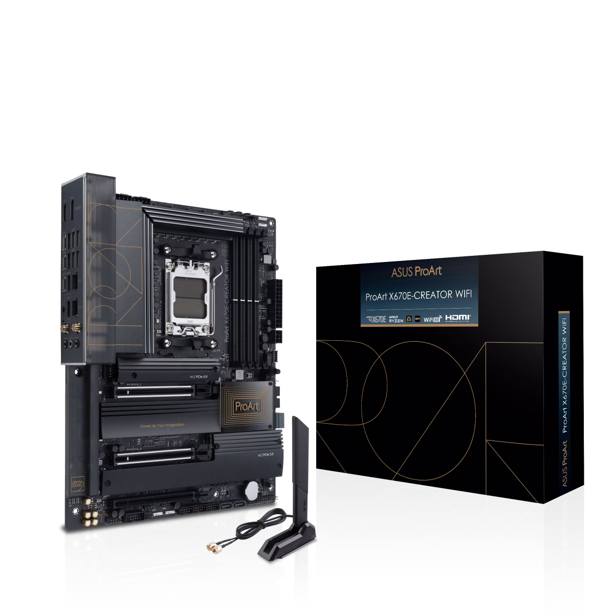 ASUS ProArt X670E-Creator WIFI ATX Motherboard, AMD X670 Chipset, AM5 Socket, 4x2-Channel DDR5 192GB Max, 4xM.2 Slot,10Gb Ethernet, 2xPCIe 5.0x16, Wi-Fi 6E, BT 5.2, 2xUSB4, 1xHDMI/DP | 90MB1B90-M0EAY0 – Buy Online