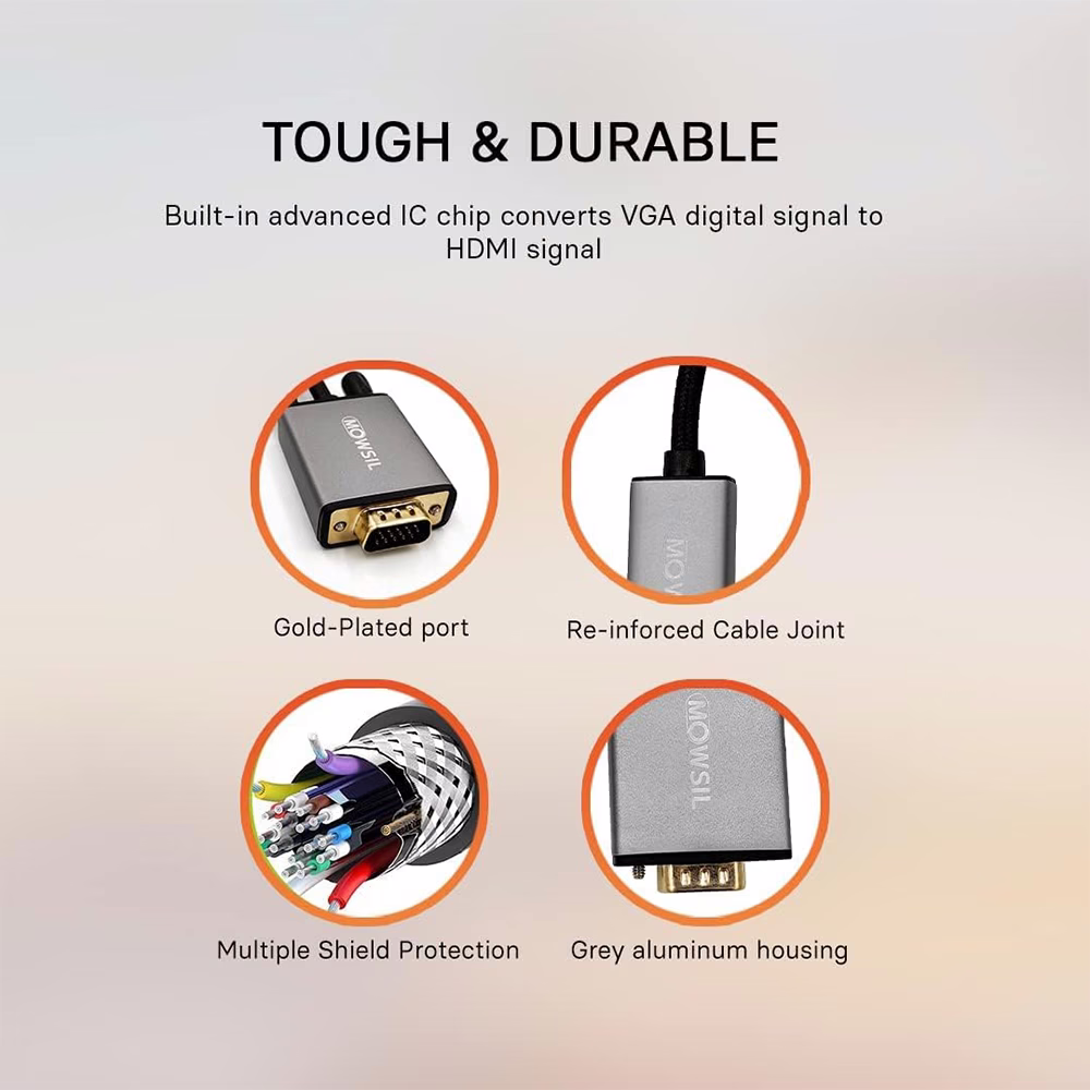 Mowsil DP To VGA Converter Adapter, Resolution Up to 1920X1080 @60Hz, Glod-plated Connector, Aluminum Shell, 6mm Cable Length, Gray | MOVHD – Buy Online