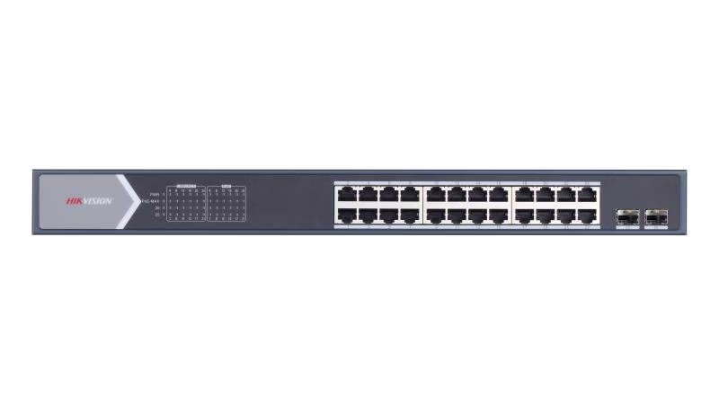 Hikvision DS-3E0526P-E/M 24 Port Gigabit Unmanaged PoE Switch, 24x Gigabit PoE port, 2x Gigabit SFP fiber optical port thumbnail 3