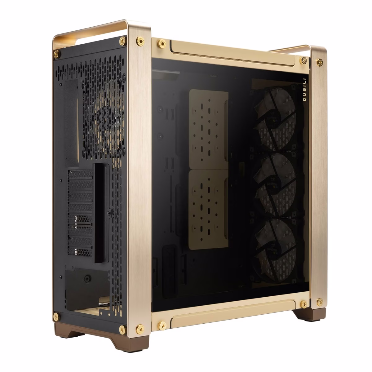 InWin Dubili E-ATX Full Tower Computer Case, 4x Pre-Installed Jupiter AJ140 Fans, Aluminum, TG, SECC Materials, Up to 430mm GPU & 420mm Radiator Support, Champagne Gold | IW-CS-DUBILIASB-GLD thumbnail 5