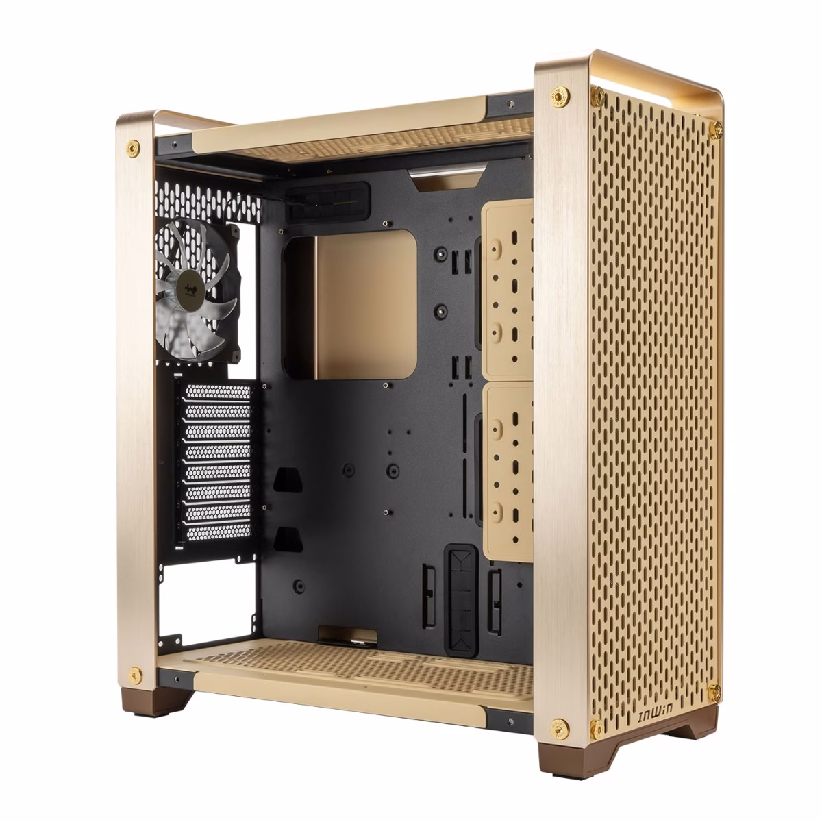 InWin Dubili E-ATX Full Tower Computer Case, 4x Pre-Installed Jupiter AJ140 Fans, Aluminum, TG, SECC Materials, Up to 430mm GPU & 420mm Radiator Support, Champagne Gold | IW-CS-DUBILIASB-GLD thumbnail 4