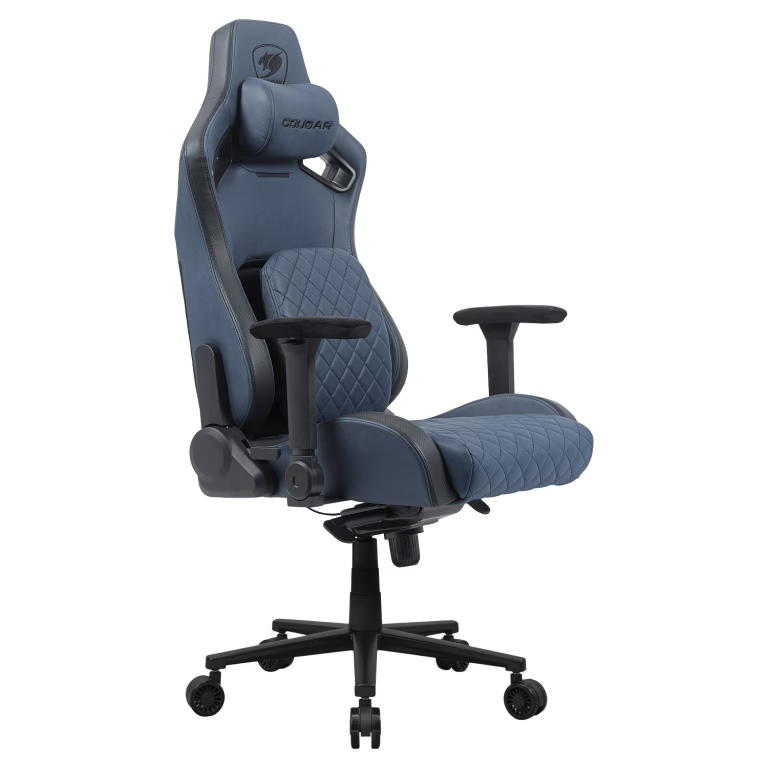 Cougar Defensor S Navy Blue F Gaming Chair, Leather-like fabric, 4D Folding Armrests, Backrest Pocket, Magnetic Memory Foam Neck Pillow, PushBack Support Lumbar Support, High-Density Molding Foam | 3MDSFBUB.0001 thumbnail 4