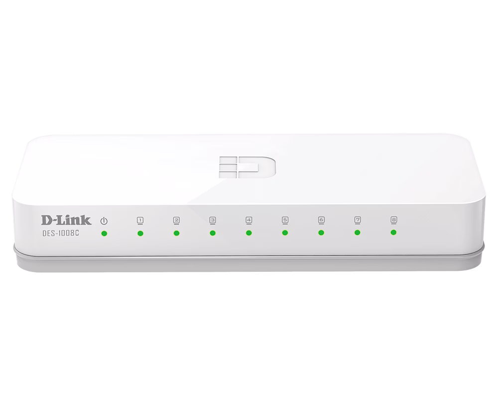 D-Link DES-1008C 8-Port Fast Ethernet Unmanaged Desktop Switch, Compact Fanless Design, D-Link Green Energy Saving – Buy Online