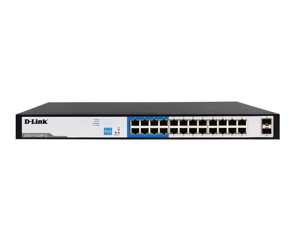 D-Link DGS-F1026P-E 24GE PoE + 2 SFP Ports 250m PoE Switch, 24 10/100/1000 Mbps Gigabit Ethernet Ports – Buy Online