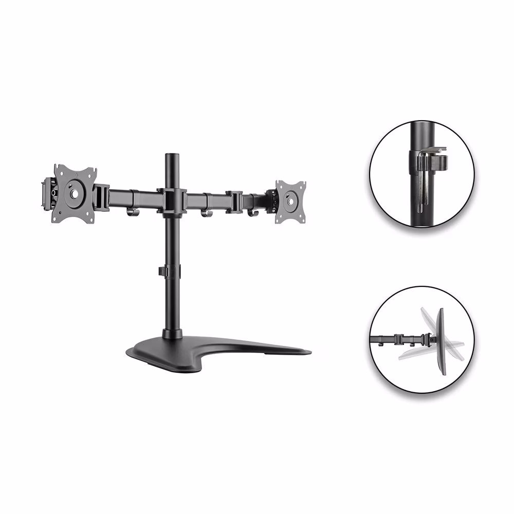 Skill Tech Dual-Monitor Steel Articulating Monitor Stand, 13" to 27" Screen Sizes, Up to 8kg Weight Capacity, Powder Coating Finish, Aluminum + Steel Materials, 360?? Rotary VESA, Desk Mount, Black | SH070 T024,  thumbnail 4