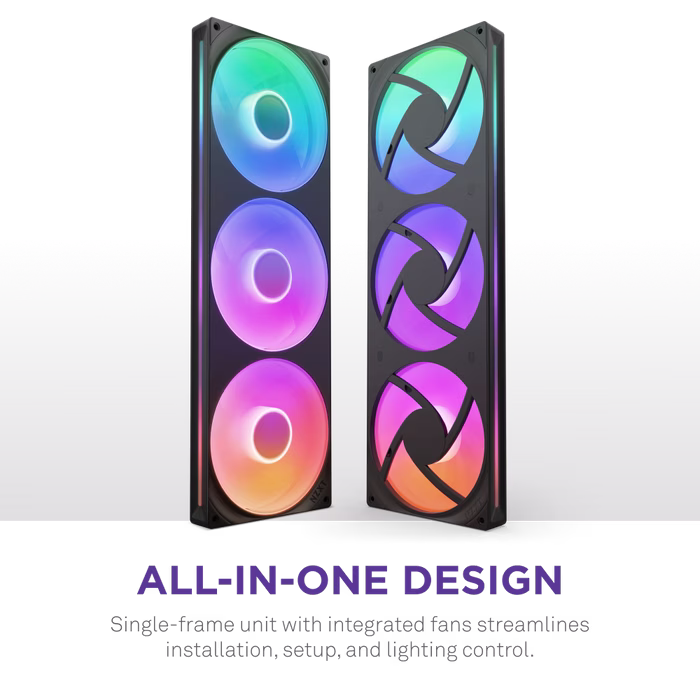 NZXT F420 RGB Core 420 mm Single-Frame RGB Case Fan, Fluid Dynamic Bearings, PWM Control, 500 - 2,000 ?? 200 RPM per fan, 98.61 CFM Airflow Per Fan, 3.2 mm H2O per fan Static Pressure, 4-pin PWM Fan Splitter Cable, Black | RF-U42HF-B1 thumbnail 3