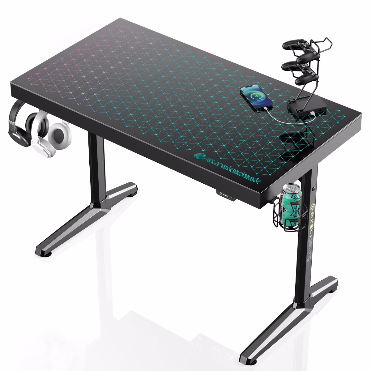 Eureka Ergonomic GTG-I43, 43x23 Glass Desktop Gaming Desk, Full Surface Spectrum Music Reactive RGB Lights, App Control, Ergonomic, Built-In USB Outlet, Sleep Mode, Smart Control | ERK-GTG-I43 thumbnail 2