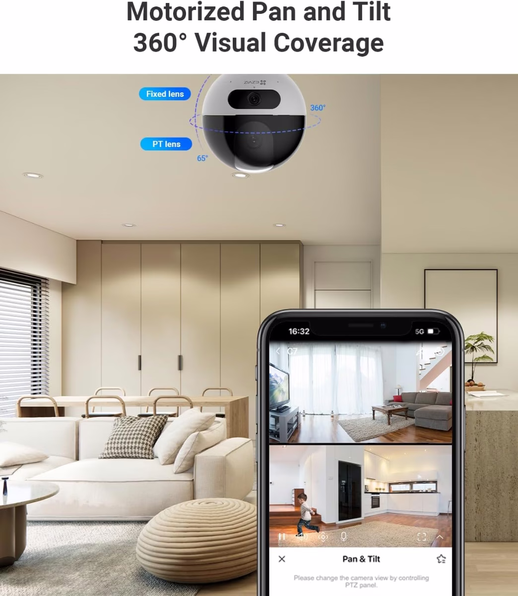 EZVIZ C7 Dual-Lens Pan & Tilt Wi-Fi Camera Type-C, Panoramic View, Two-Way Calling by Gesture Recognition, Co-Detection for Auto Smart Tracking, Two Patrol Modes, IR Night Vision, Sleep Mode | CS-C7-R100-8G44WF thumbnail 2
