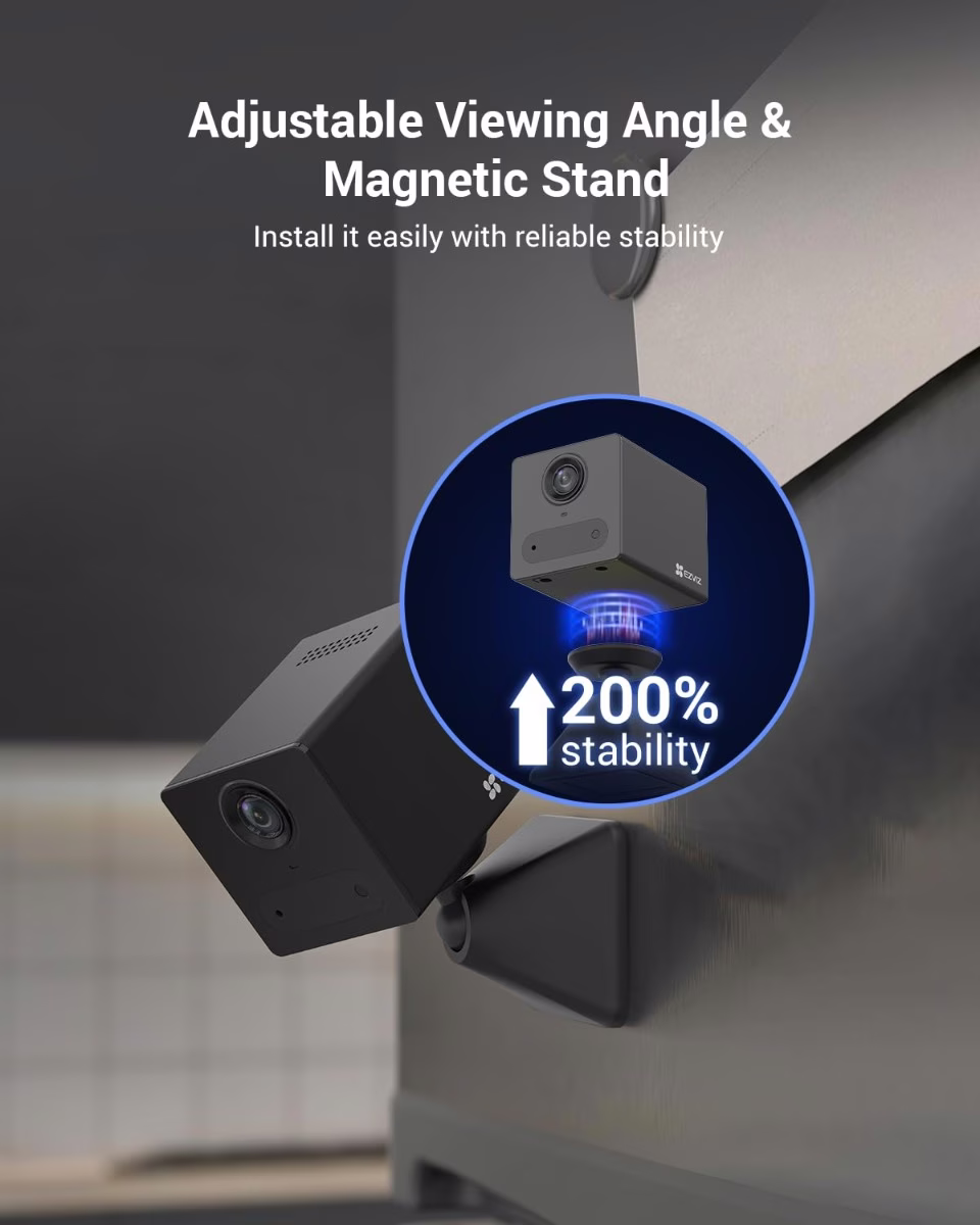 EZVIZ CB2 1080P Wireless Indoor WiFi Surveillance Camera on 2000 mAh Battery, 2.4 GHz WiFi Baby Camera, Person Detection, 5 m Night Vision, Two-Way Audio, Type C, Magnetic Mount White thumbnail 2