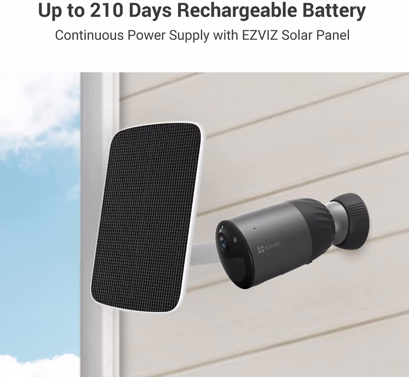 EZVIZ Solar Panel Power Supply for Wireless Outdoor Security Camera, Compatible with EZVIZ BC1C (eLife), BC1 Sets & C3A, IP65 Waterproof, 4 Meters Cable, Adjustable Mount, Continuous Power Supply thumbnail 7