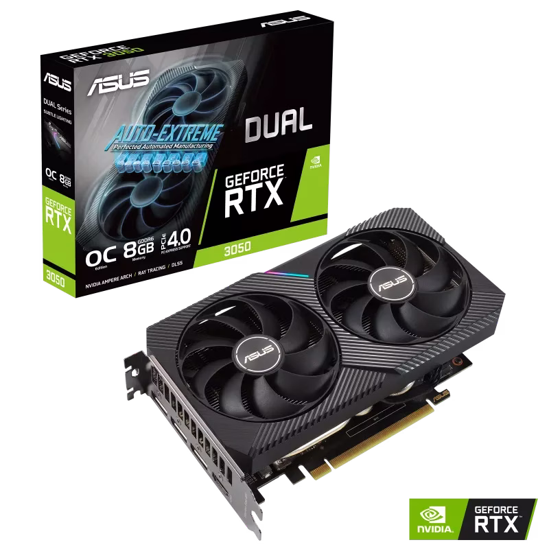 Asus Dual GeForce RTX 3050 OC Edition Graphics Card, 8GB GDDR6 128 Bit Memory, PCI Express 4.0 Bus, 2560 Cuda Cores, 14 Gbps, 2 Slot, 1852 MHz Engine Clock, OpenGL 4.6 | 90YV0HH0-M0NA00 thumbnail 4
