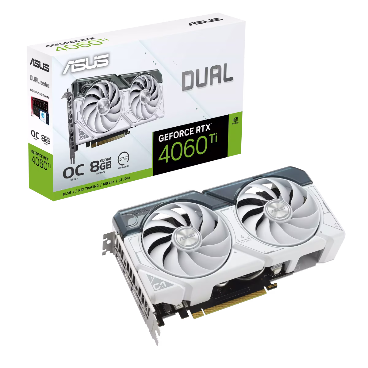 ASUS Dual GeForce RTX??? 4060 Ti White OC Edition 8GB GDDR6 with two powerful Axial-tech fans and a 2.5-slot design for broad compatibility, 2 Year Warranty | 90YV0J42-M0NA00 thumbnail 4