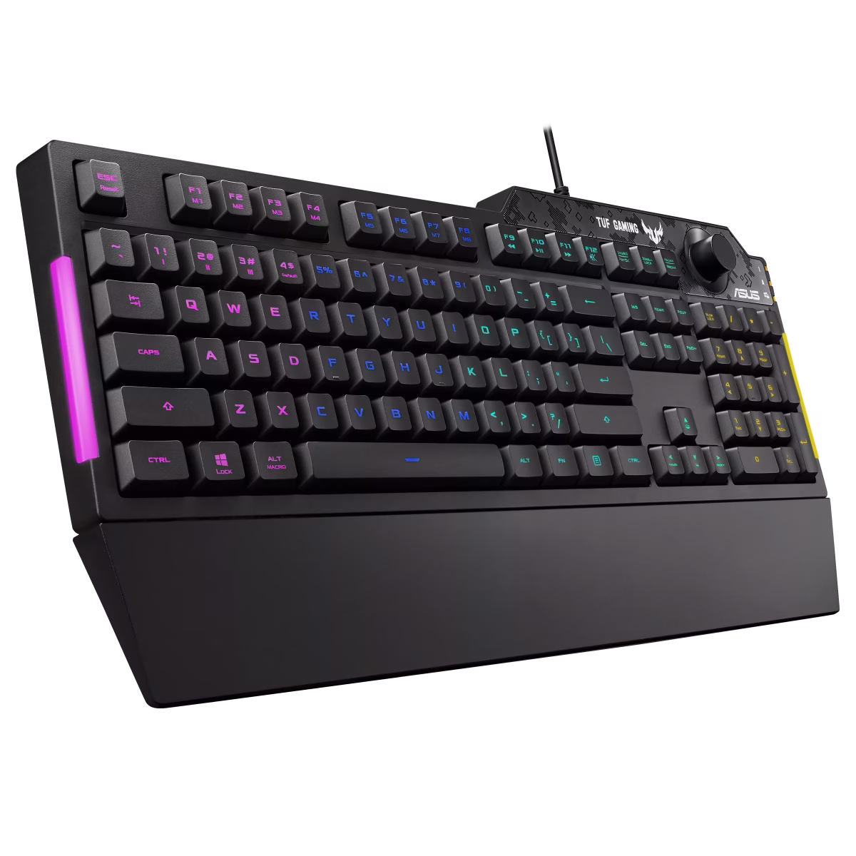 ASUS TUF K1 Membrane Gaming Keyboard for PC, Onboard Memory, Dedicated Volume Knob, Aura Sync RGB & Side Lighting, Detachable Wrist Rest, Spill-Resistant, ENG-ARB Layout, Black | 90MP01X0-BKCA00 thumbnail 3