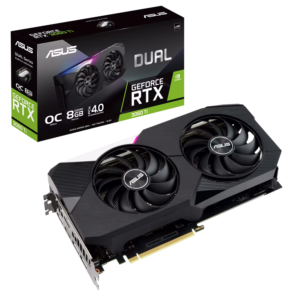 ASUS Dual GeForce RTX??? 3060 Ti V2 OC Edition 8GB GDDR6 with LHR features two powerful Axial-tech fans for AAA gaming performance and ray tracing | 90YV0G1J-M0NA00 thumbnail 3