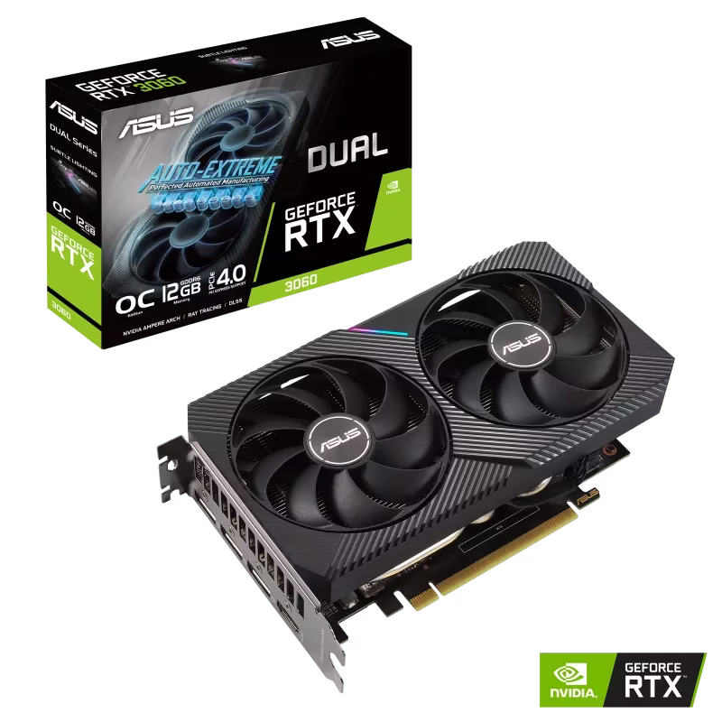 ASUS Dual GeForce RTX 3060 V2 OC Edition 12GB GDDR6 Graphic card, 1875MHz, 15Gbps, 192bit, PCIe 4.0 x16, 1x HDMI 2.1, 3x DisplayPort 1.4a, 2 year Warranty | 90YV0GB2-M0NA10 – Buy Online