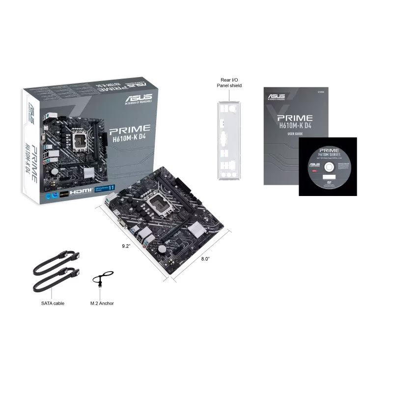 Asus Prime H610M-K D4 Mic ATX Motherboard, DDR4 Support, LGA 1700, PCIe 4.0, M.2 Slot, Realtek 1Gb Ethernet, HDMI, D-Sub, USB 3.2 Gen, SATA 6 Gbps, COM/RGB Header, 5X Protection III | 90MB1A10-M0EAY0 thumbnail 3