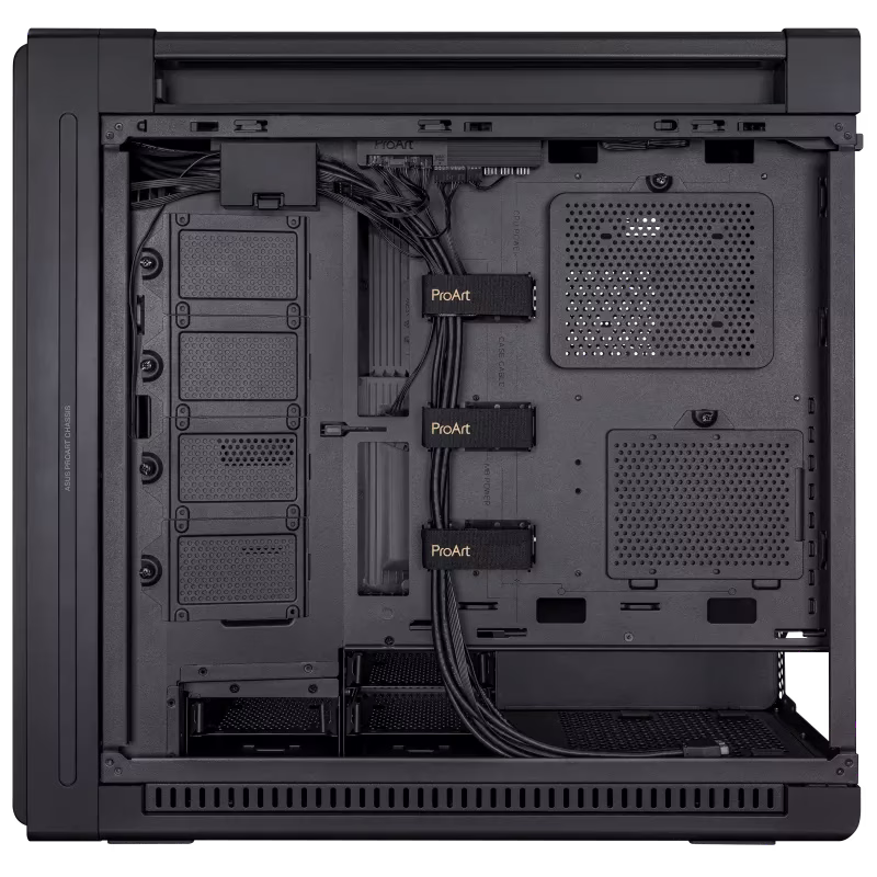 Asus ProArt PA602 Gaming E-ATX Computer Case, 2x 200mm & 1x 140mm Pre-Installed Fans, Up to 420mm Radiator & 6x Fans Support, Dual Air Deflectors, 15.5mm Open Grills, Black | 90DC00J0-B09000 thumbnail 7